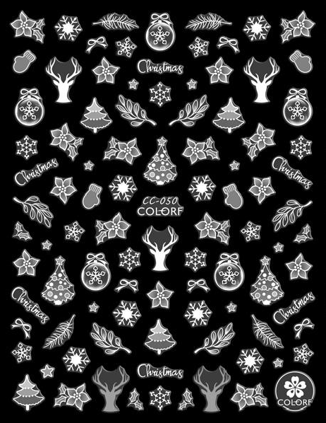 White Christmas Trees Reindeer Snowflakes Nail Art Stickers CC050