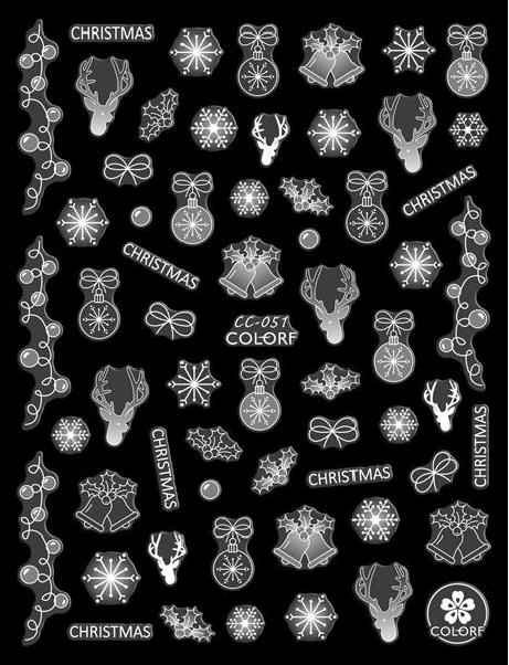 White Christmas Bells Snowflakes Reindeer Ornaments Nail Art Stickers CC051