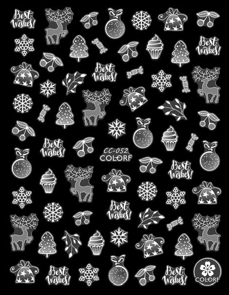 White Christmas Reindeers Snowflakes Presents Candy Cupcakes Nail Art Stickers CC052