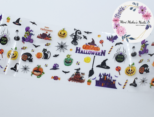 Halloween Castle Pumpkin Lanterns Spiders Candy Black Cat Nail Art Foil