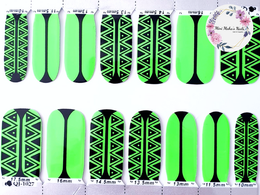 Neon Green Abstract Design Full Cover Nail Wraps QJ1027