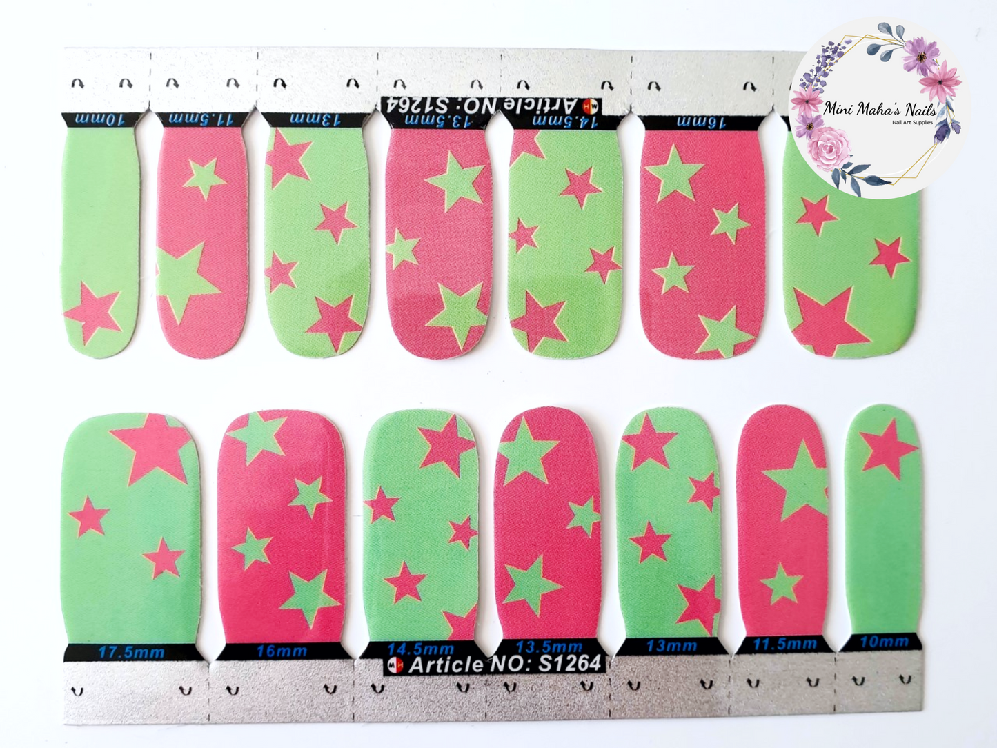 Pink Green Stars Full Cover Nail Wraps S1264