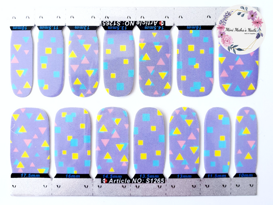 Pastel Purple Triangles Squares Yellow Blue Pink Full Cover Nail Wraps S1265