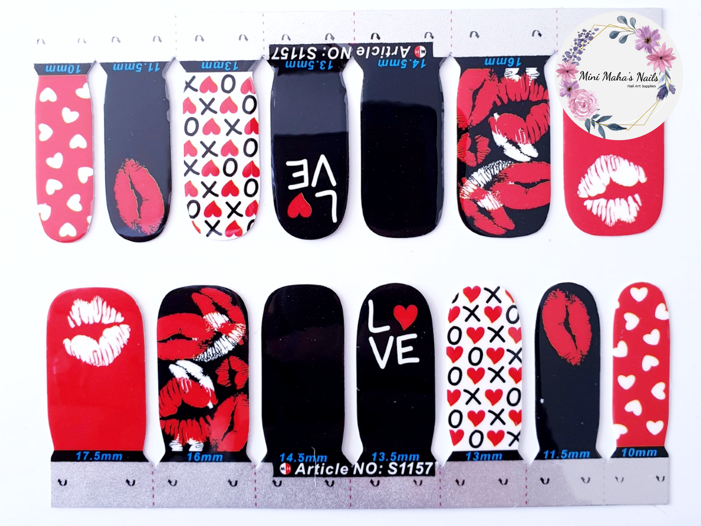 Valentines Kisses XOXO Hearts Full Cover Nail Wraps S1157