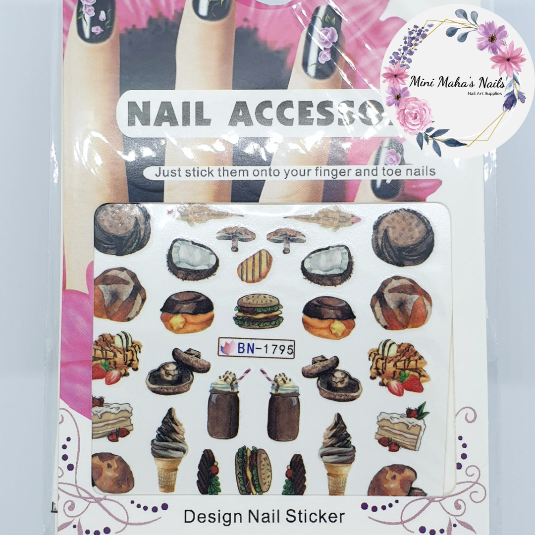 Brown Food Aesthetic Coconut Burger Mushroom Chocolate Nail Art Water Decals BN1795