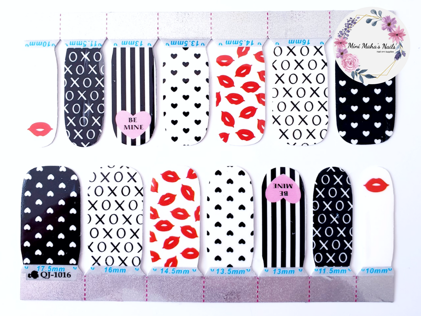 Valentine Kisses XOXO Lips Hearts Full Cover Nail Wraps QJ1016