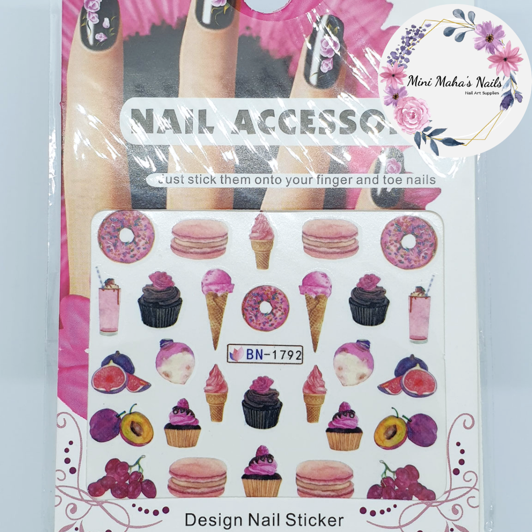 Pink Food Aesthetic Ice-Cream Doughnuts Cupcakes Macrons Nail Art Water Decals BN1792