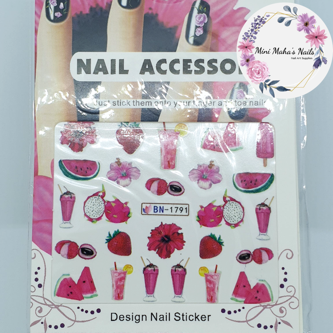 Pink Food Aesthetic Watermelon Icepops Flowers Nail Art Water Decals BN1791