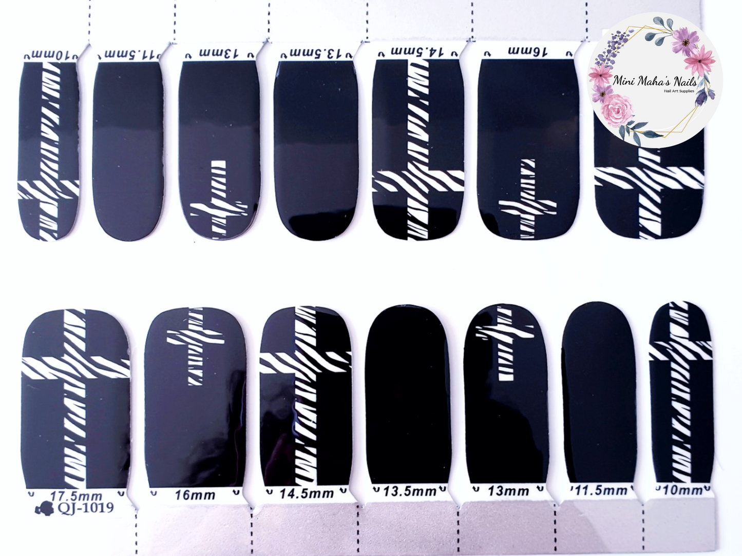 Black White Cross Full Cover Nail Wraps QJ1019