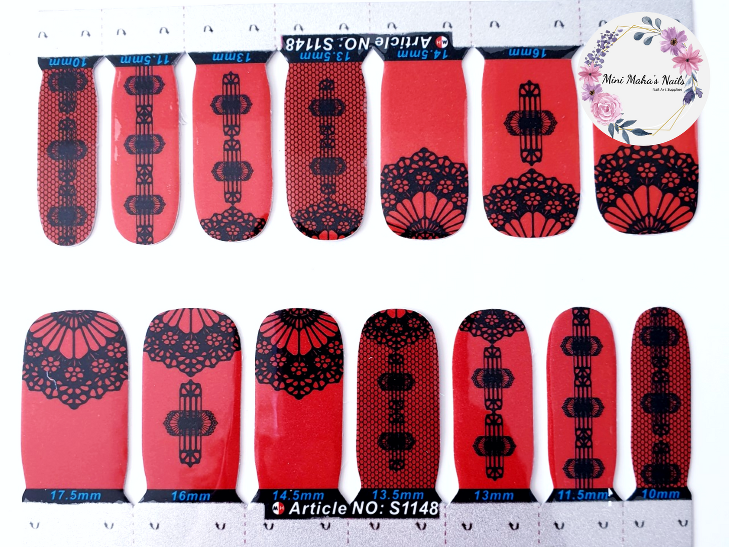 Red Black Lace Design Full Cover Nail Wraps S1148