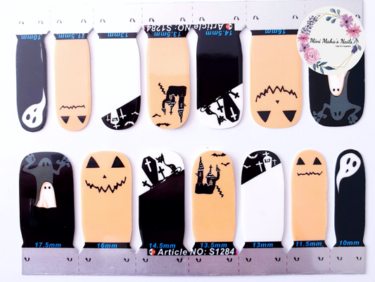 Halloween Pumpkins Ghosts Graveyard Full Cover Nail Wraps S1284