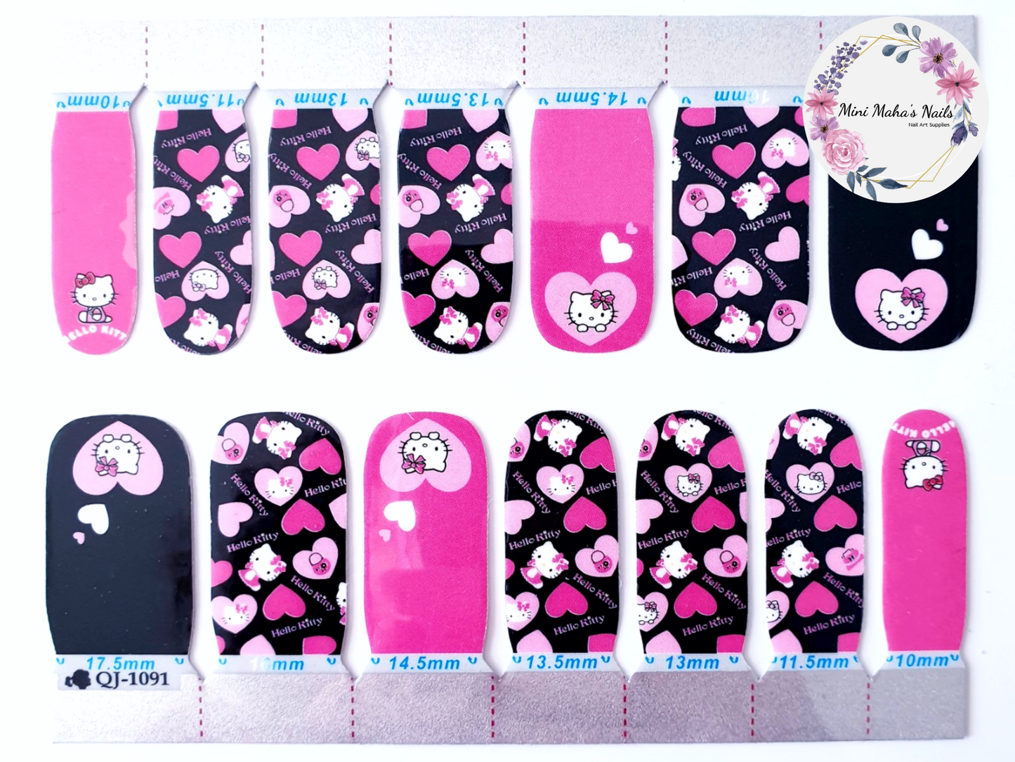 Hello Kitty Pink Hearts Full Cover Nail Wraps QJ1091