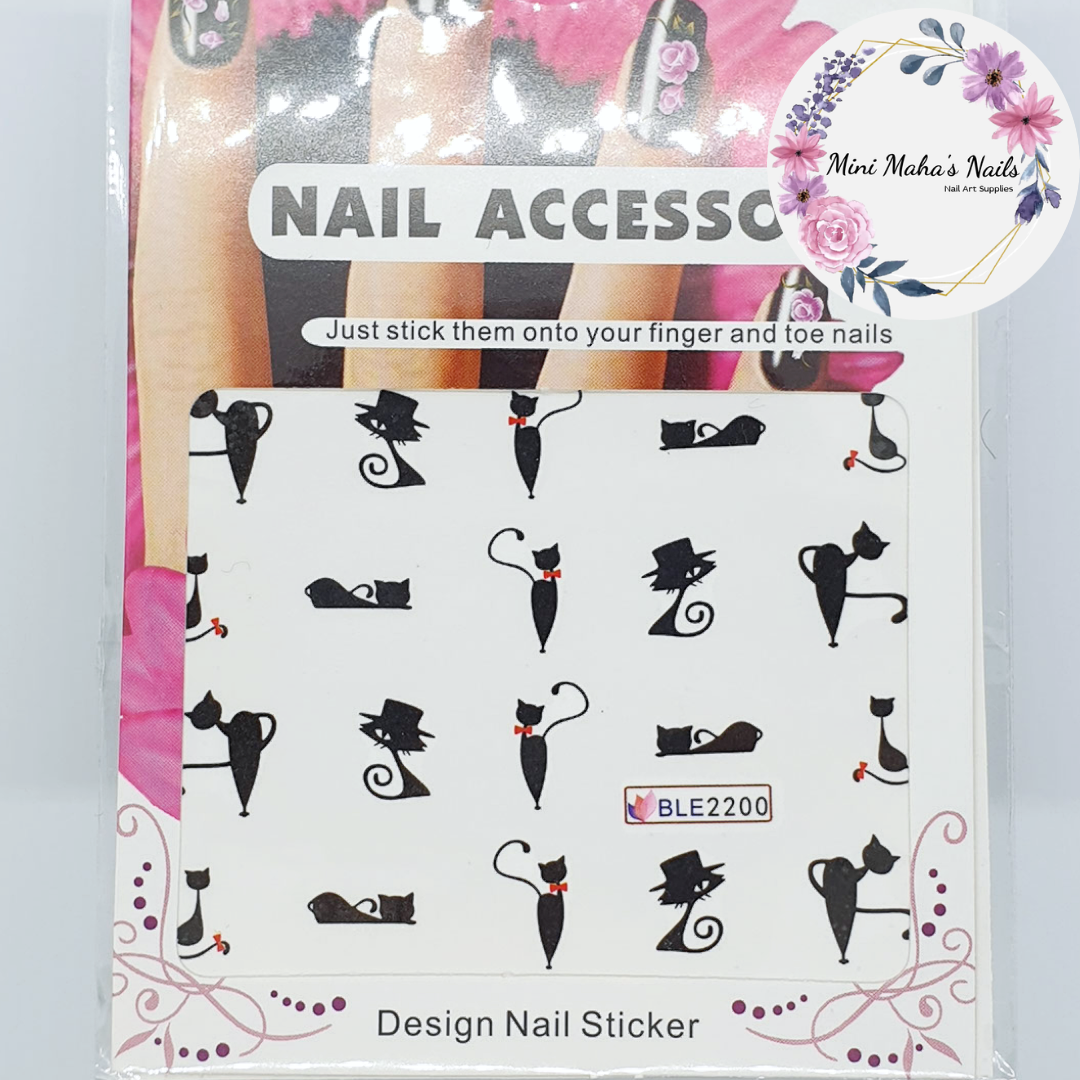 Black Cats Wearing Hats and Bowties Nail Art Water Decals BLE2200