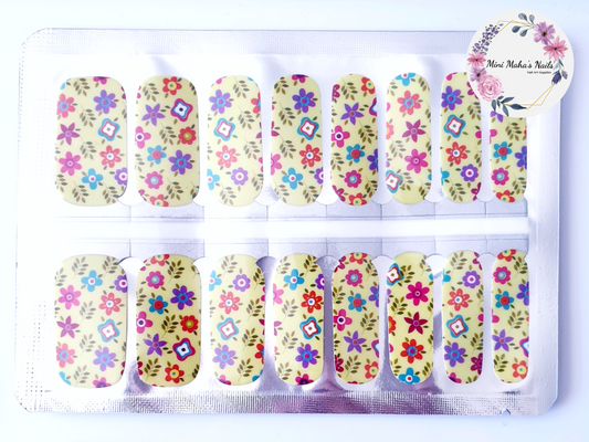 Multicoloured Flowers Full Cover Nail Wraps