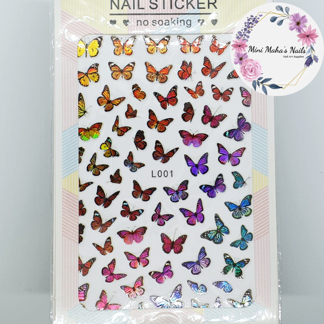 Rainbow Holographic Butterfly Nail Art Stickers L001