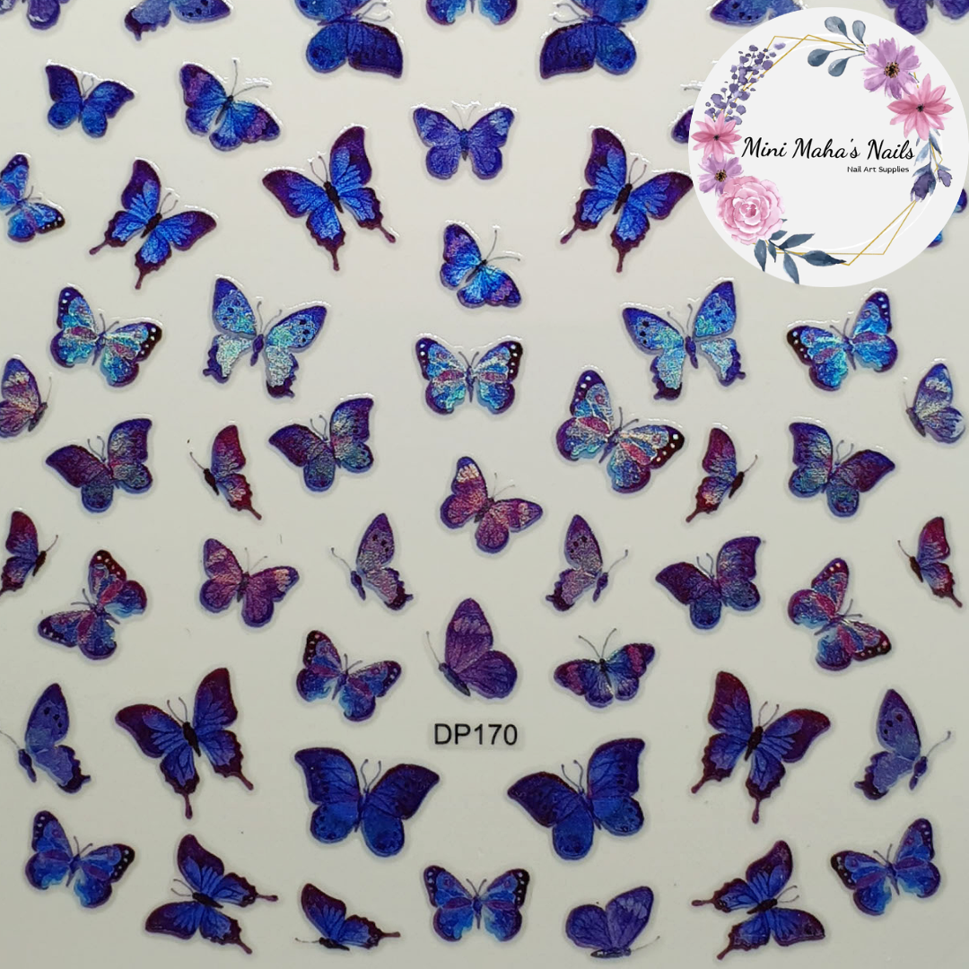 Blue Purple Holographic Butterfly Nail Art Stickers DP170