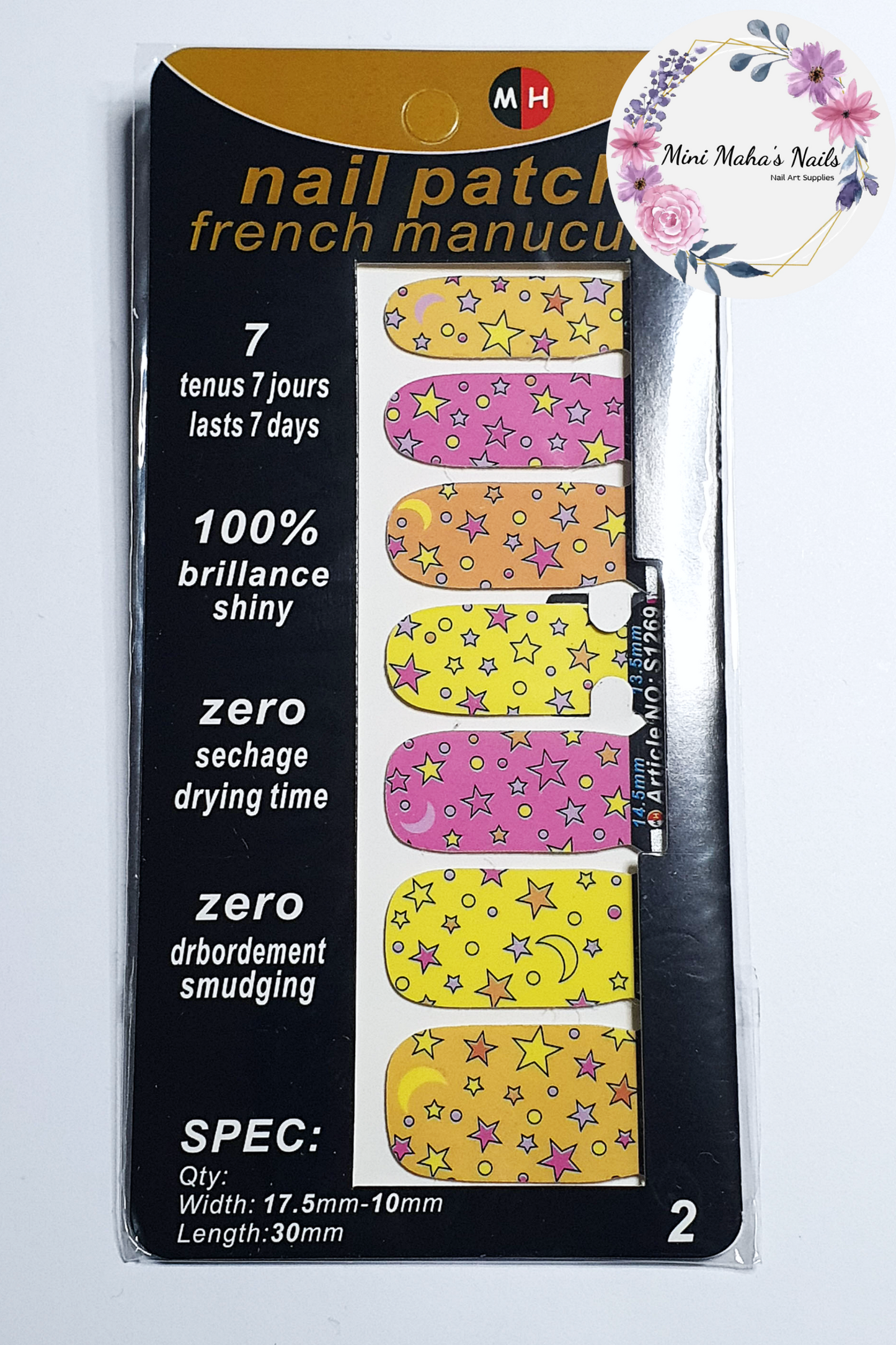 Pink Yellow Orange Cute Stars Moon Full Cover Nail Wraps S1269