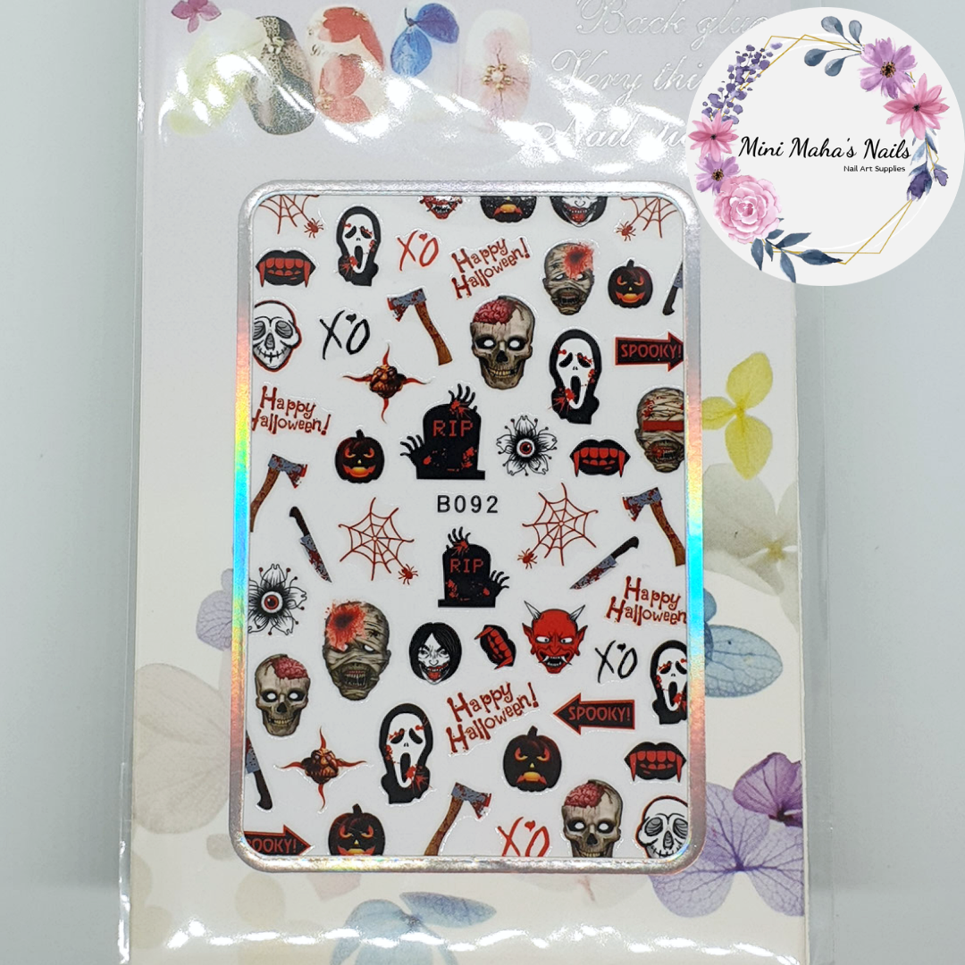 Halloween Skulls Grim Reaper Zombies Axe Knives Nail Art Stickers B092