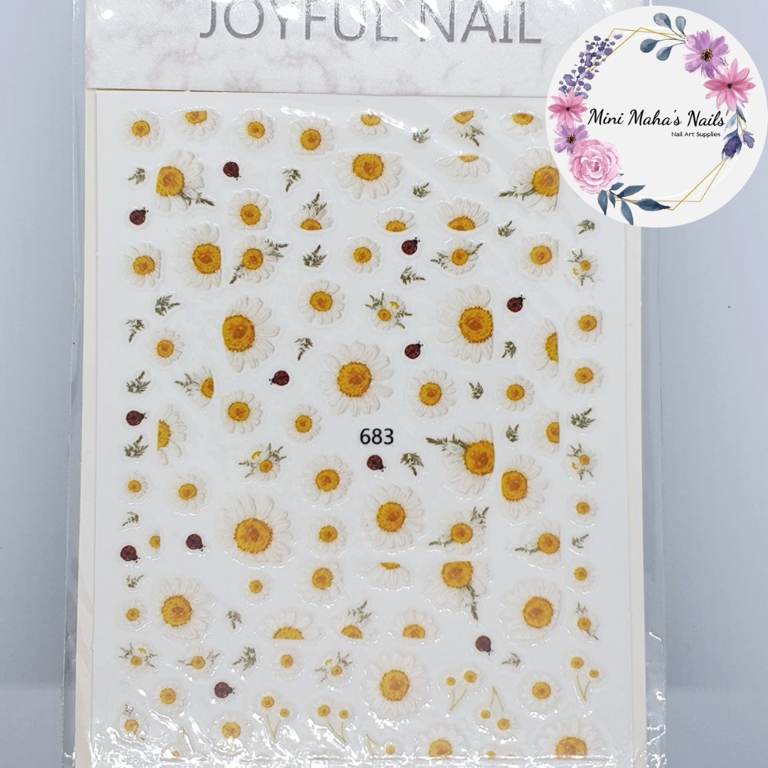 White Yellow Daisy Flowers Nail Art Stickers 683