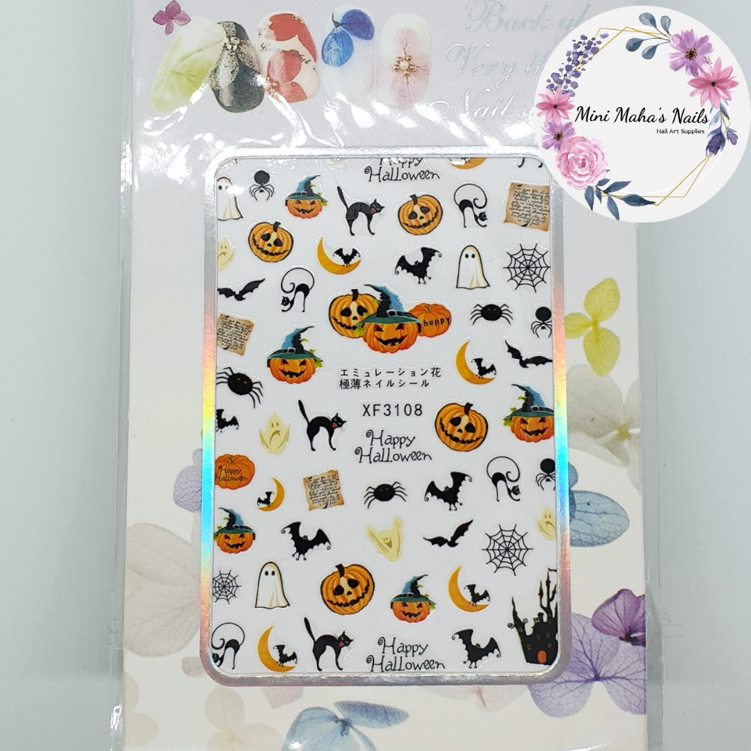 Halloween Pumpkins Bats Cats Spiders Ghosts Nail Art Stickers