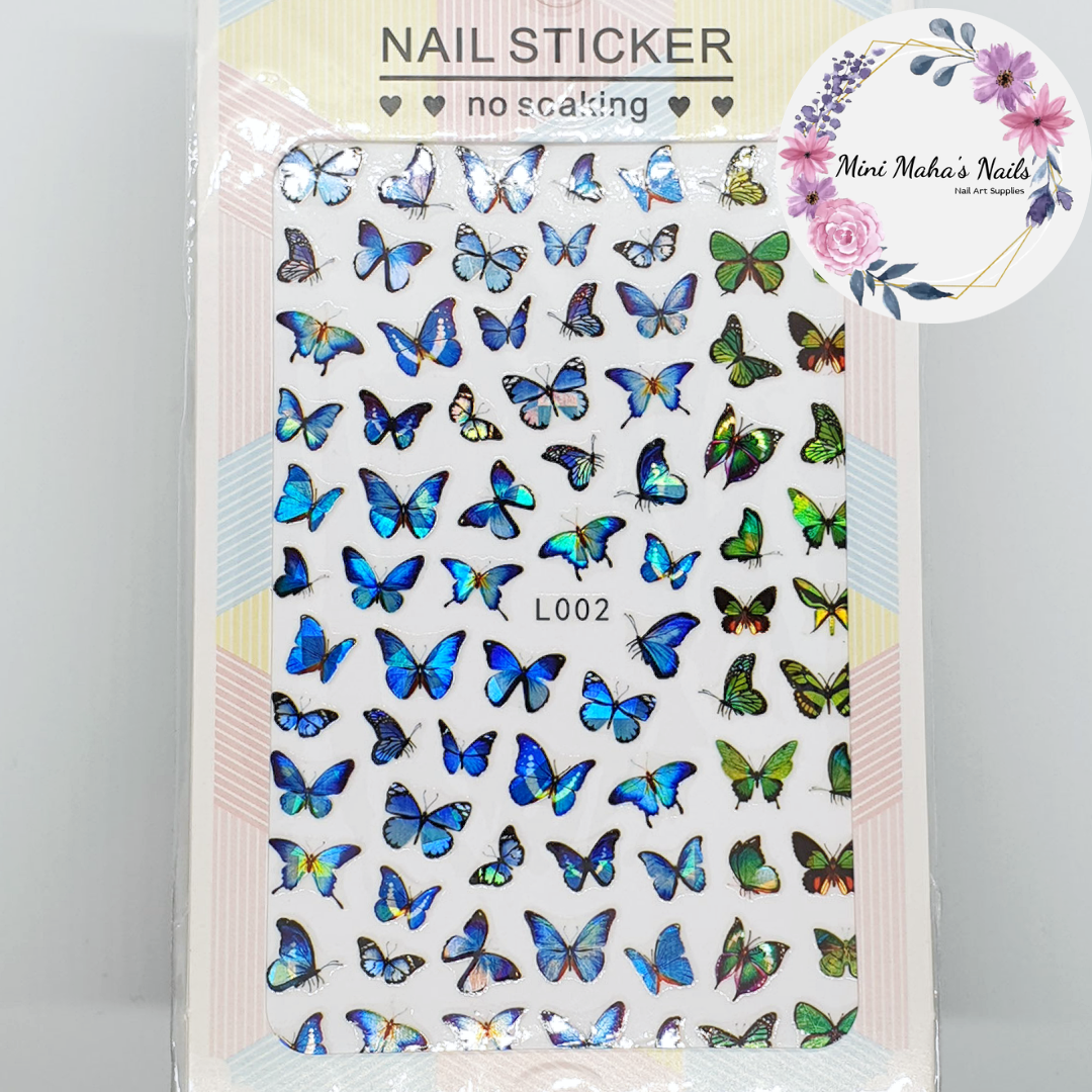 Blue and Green Holographic Butterfly Nail Art Stickers L002