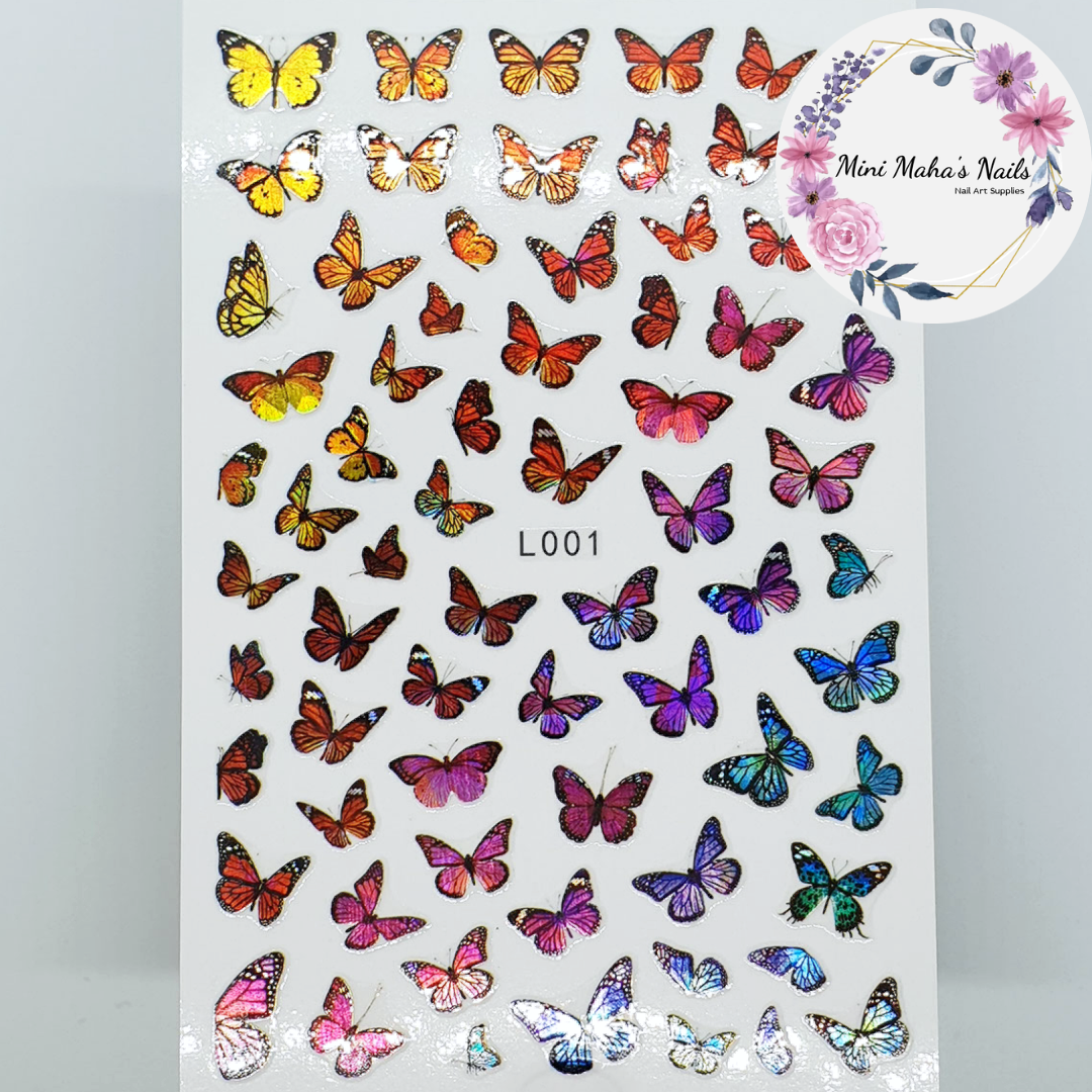 Rainbow Holographic Butterfly Nail Art Stickers L001