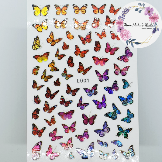 Rainbow Holographic Butterfly Nail Art Stickers L001