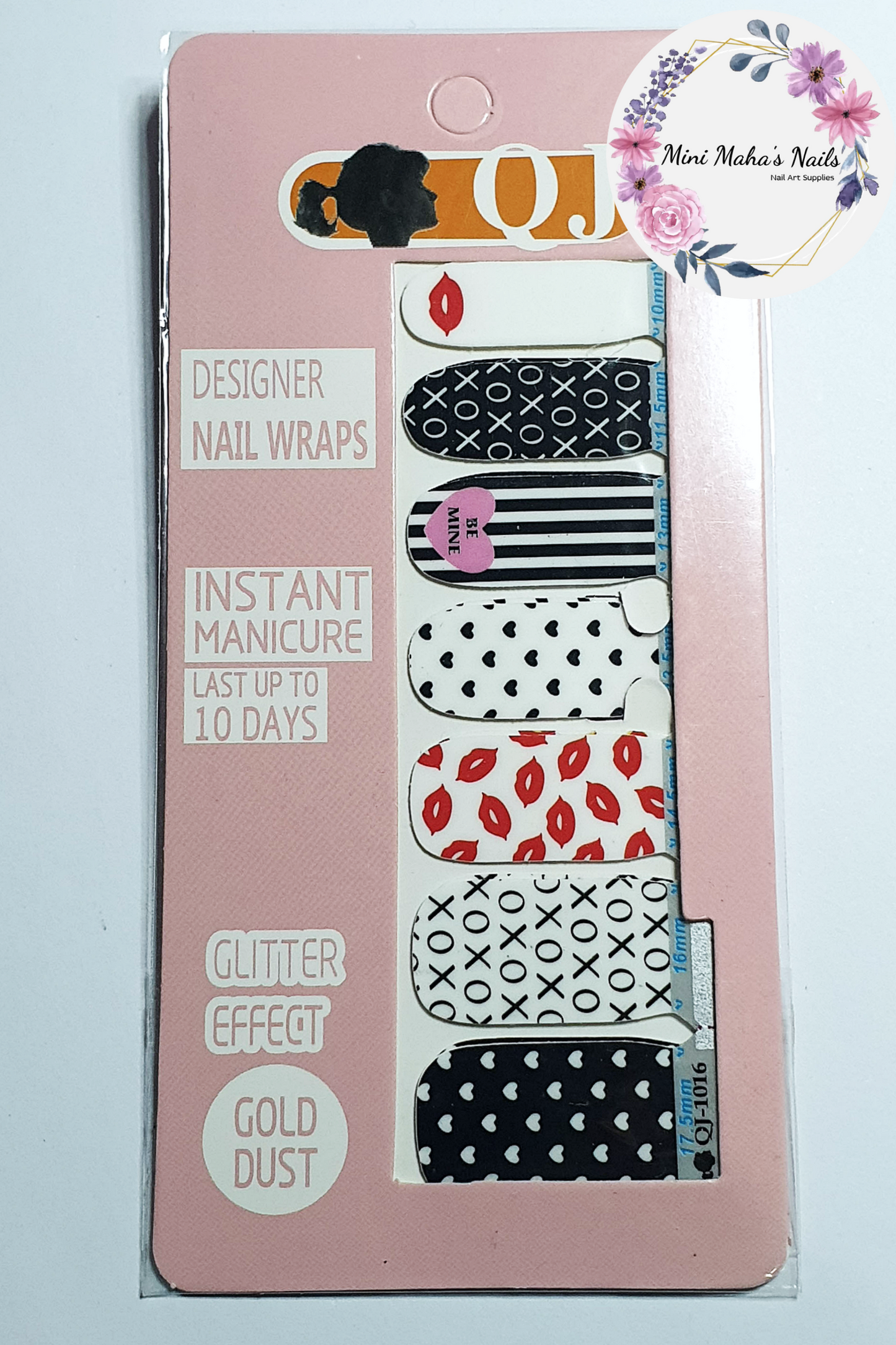 Valentine Kisses XOXO Lips Hearts Full Cover Nail Wraps QJ1016