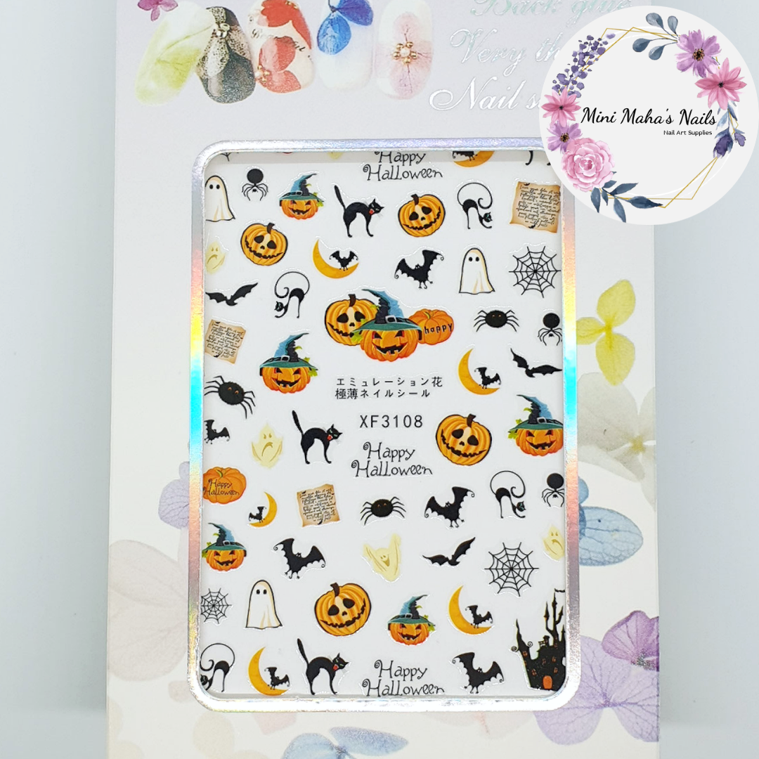 Halloween Pumpkins Bats Cats Spiders Ghosts Nail Art Stickers