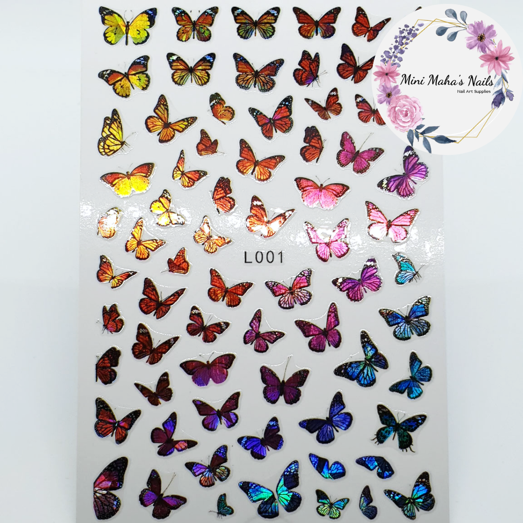 Rainbow Holographic Butterfly Nail Art Stickers L001