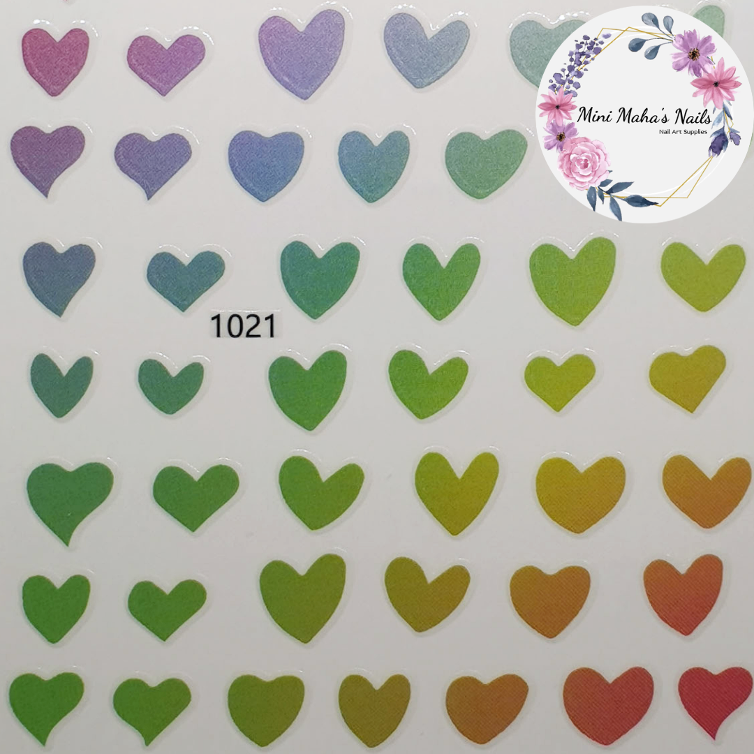 Rainbow Ombre Love Hearts Nail Art Stickers 1021