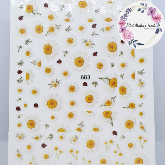 White Yellow Daisy Flowers Nail Art Stickers 683