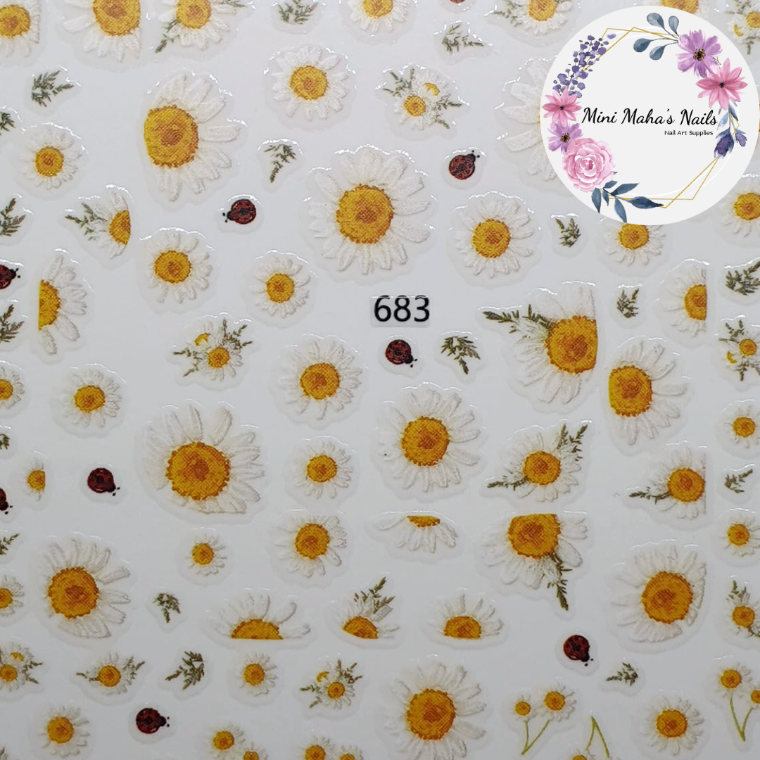 White Yellow Daisy Flowers Nail Art Stickers 683