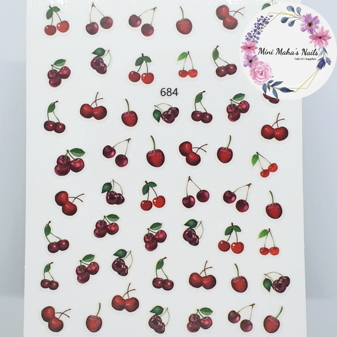 Red Cherry Fruit Nail Art Stickers 684