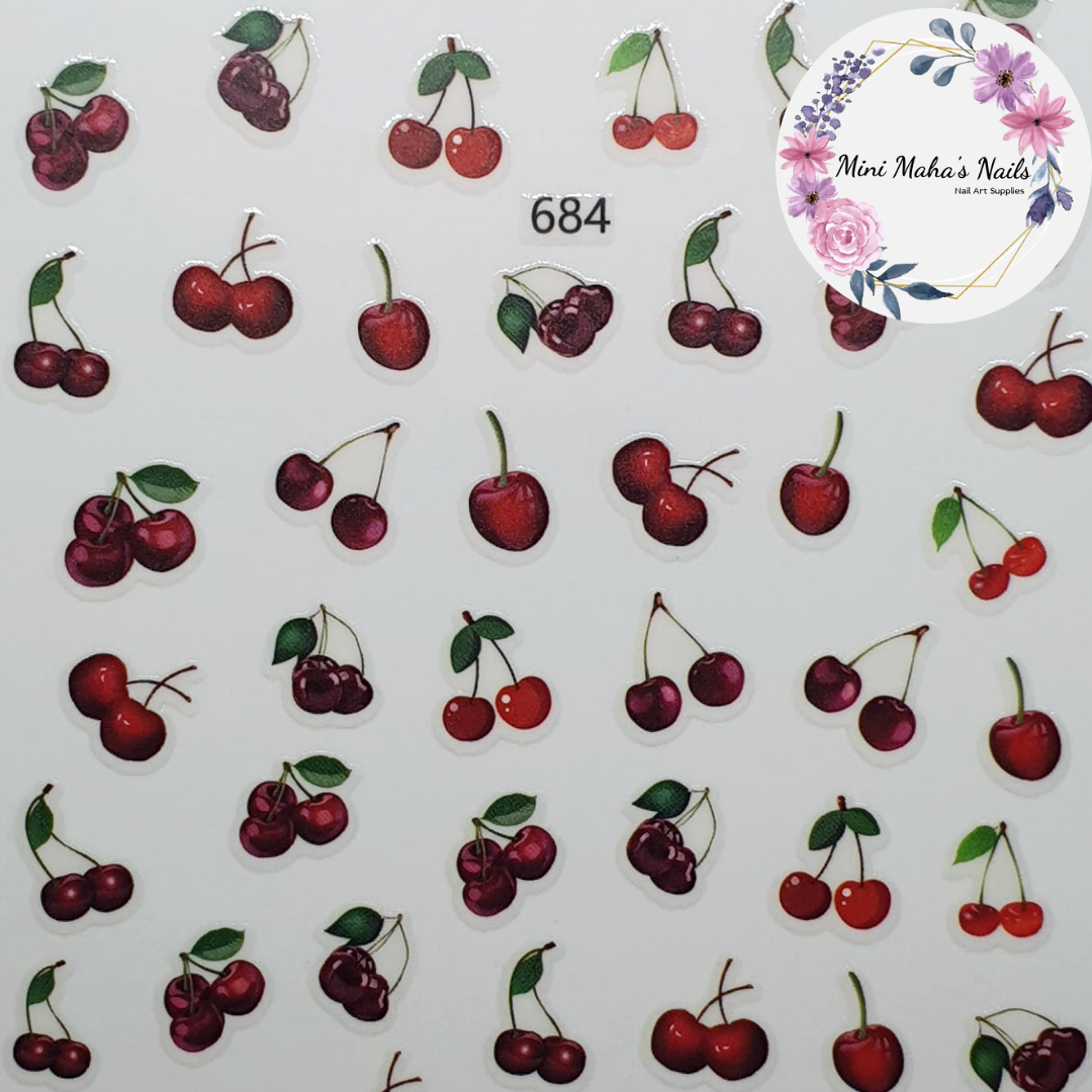 Red Cherry Fruit Nail Art Stickers 684