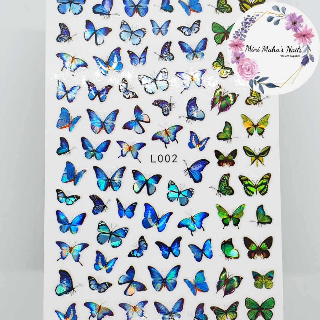 Blue and Green Holographic Butterfly Nail Art Stickers L002