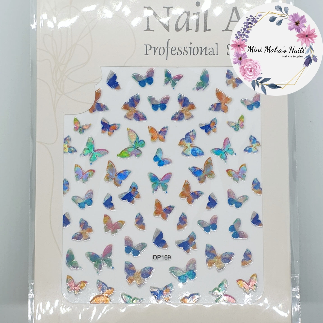 Multicoloured Holographic Butterfly Nail Art Stickers DP169