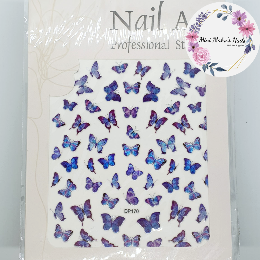 Blue Purple Holographic Butterfly Nail Art Stickers DP170