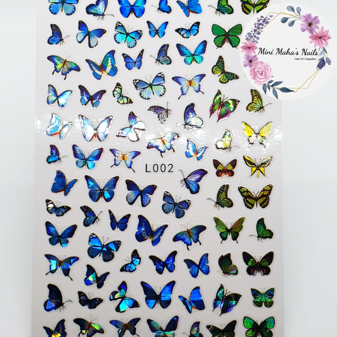 Blue and Green Holographic Butterfly Nail Art Stickers L002