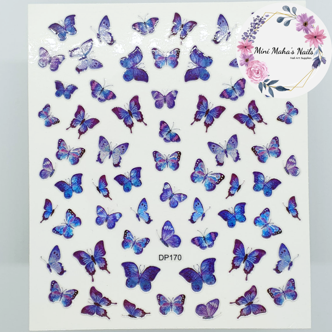 Blue Purple Holographic Butterfly Nail Art Stickers DP170