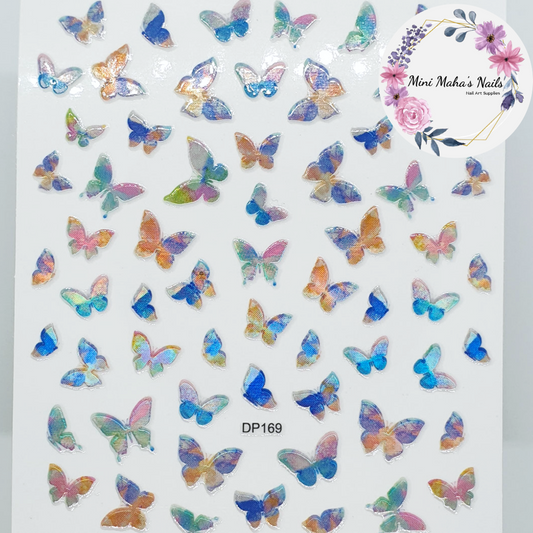 Multicoloured Holographic Butterfly Nail Art Stickers DP169