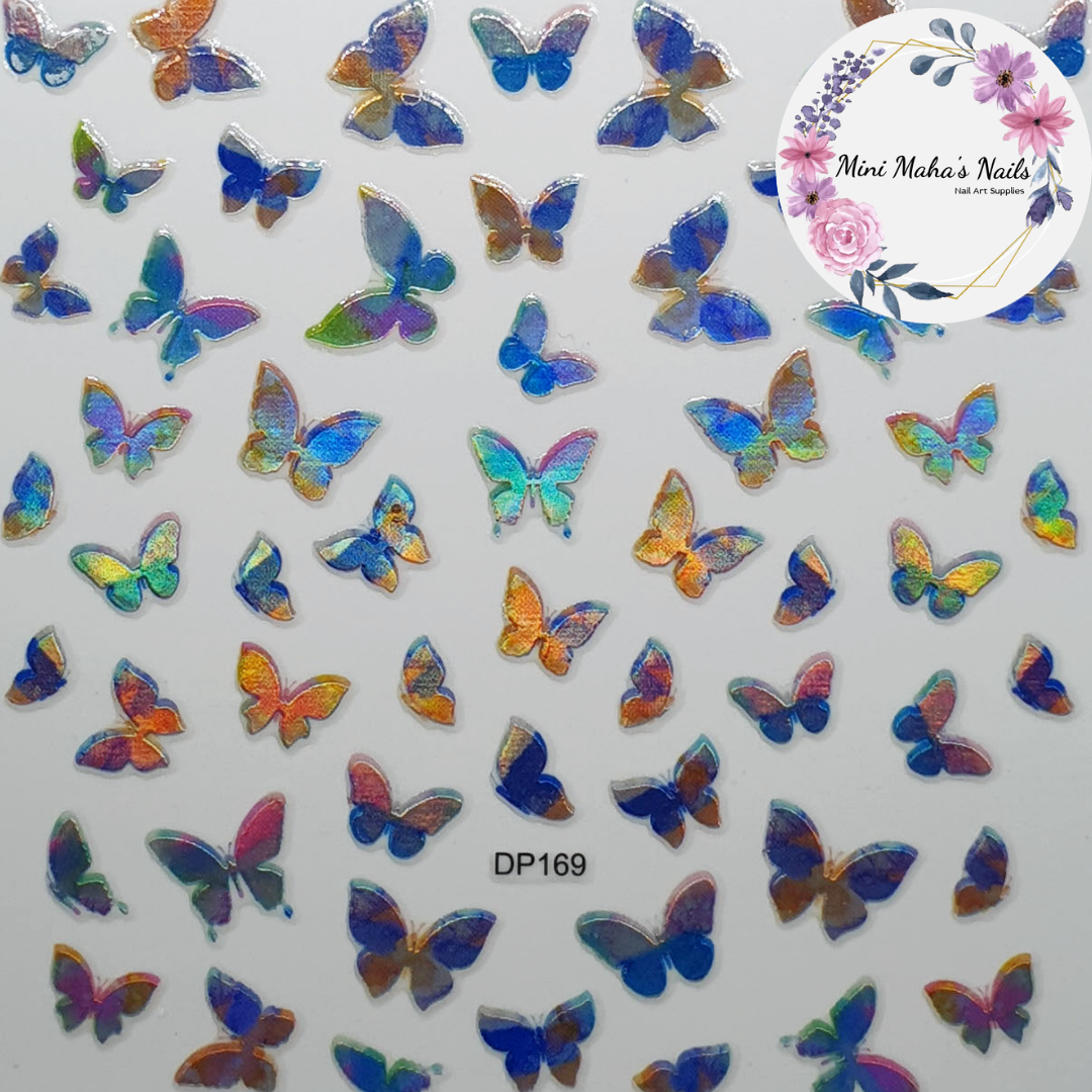 Multicoloured Holographic Butterfly Nail Art Stickers DP169