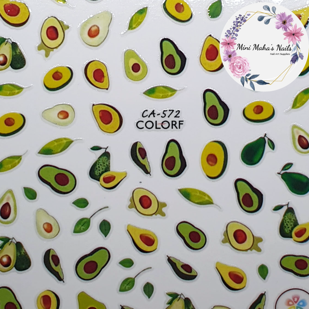 Avocado Fruit Green Yellow Nail Art Stickers CA572