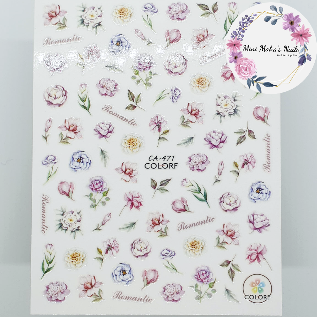 Pink and Purple Watercolour Flower Nail Art Stickers CA471