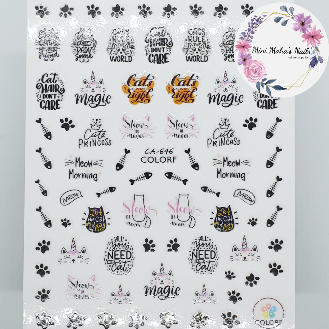 Cats Kittens Love Paws Meow Nail Art Stickers CA646