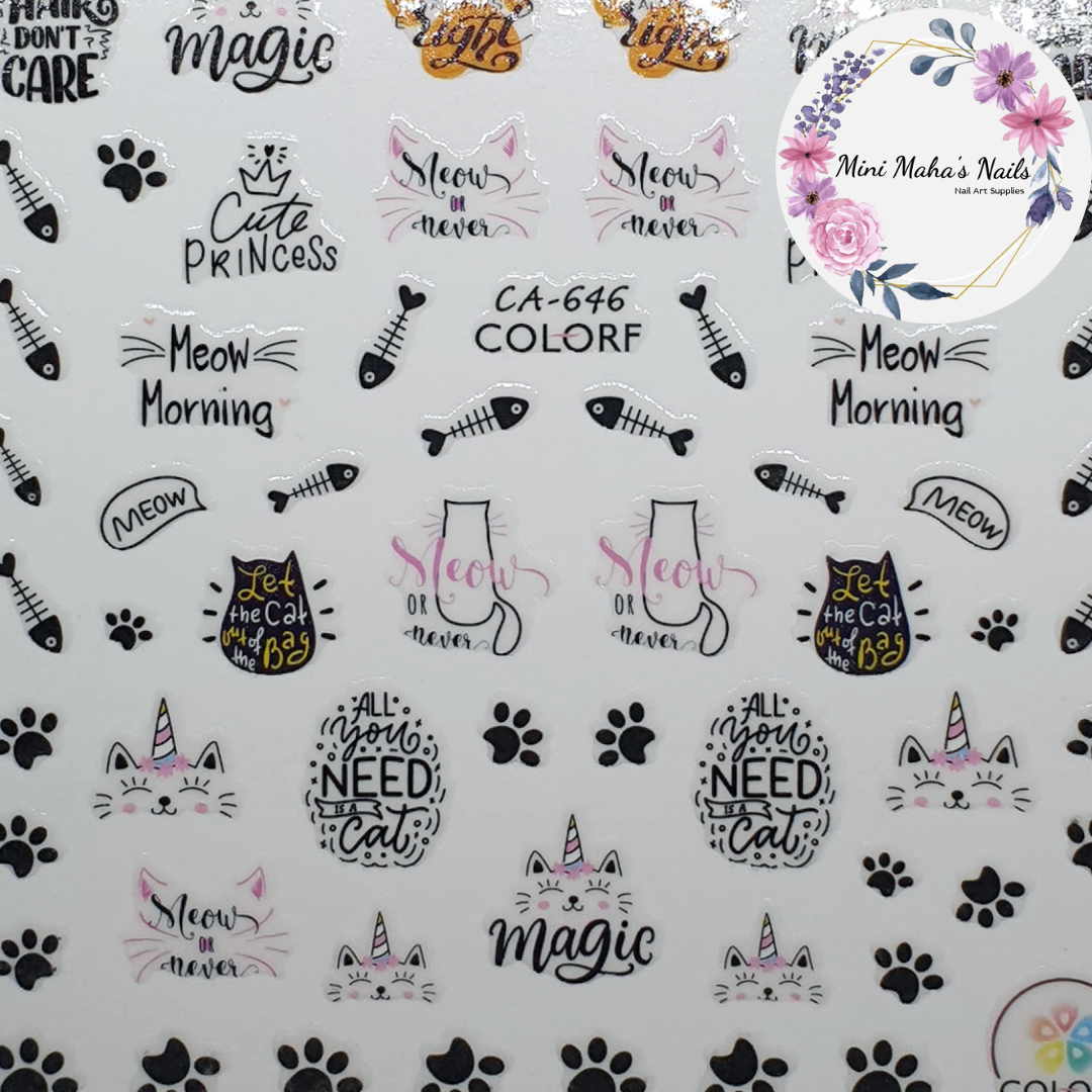 Cats Kittens Love Paws Meow Nail Art Stickers CA646