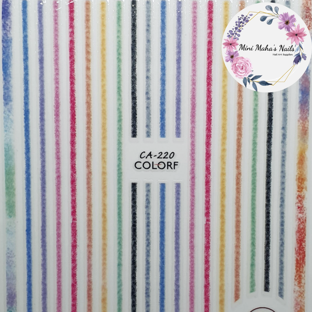 Rainbow Coloured Crayon Pencil Lines Nail Art Stickers CA220