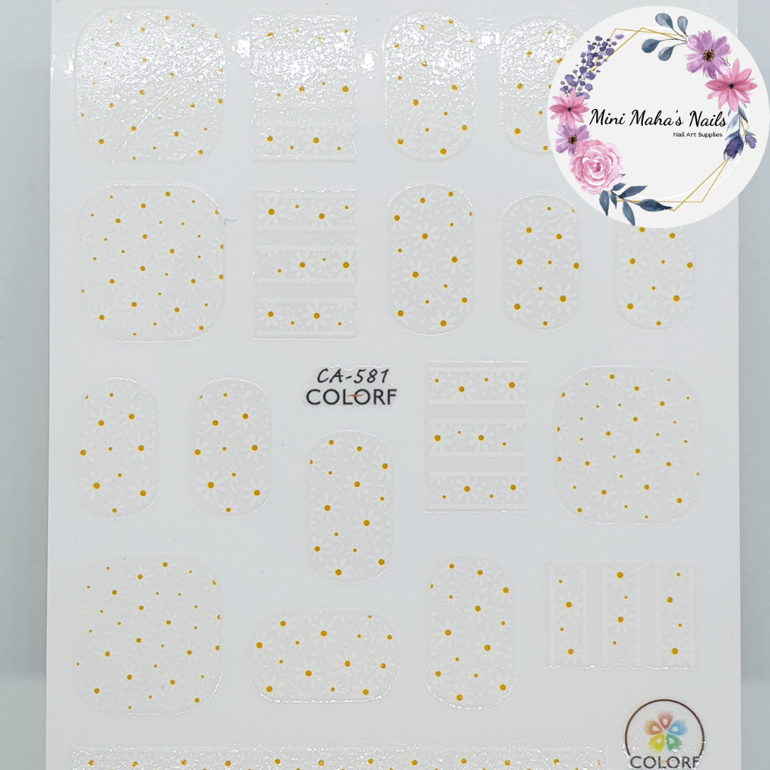 White and Yellow Daisy Flowers Nail Art Stickers CA581