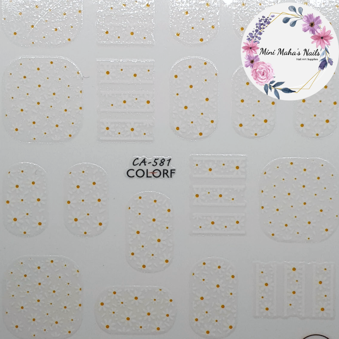 White and Yellow Daisy Flowers Nail Art Stickers CA581