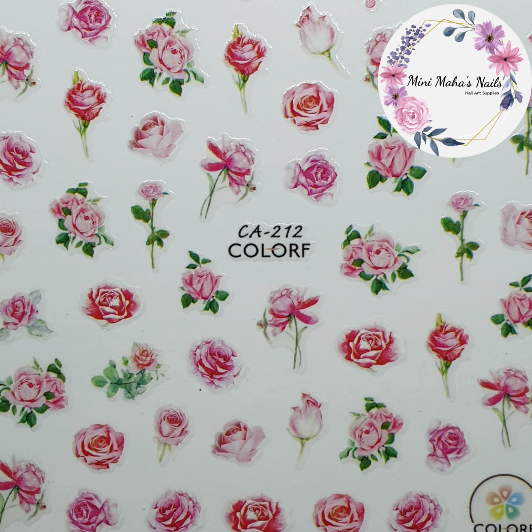 Pink Blooming Roses Flowers Florals Nature Plants Nail Art Stickers CA212